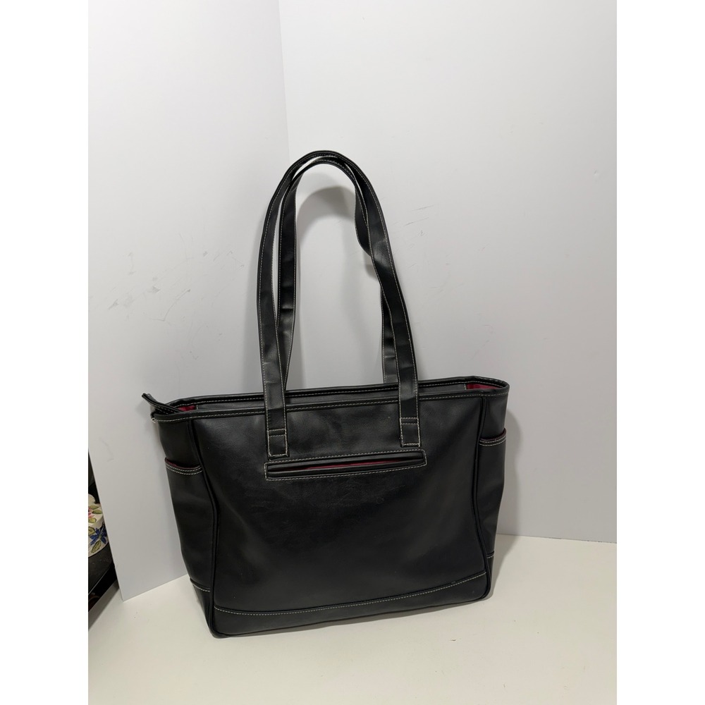 KD Kicker‎ & David Design Black Faux Leather Tote Bag Contrast Stitching Office